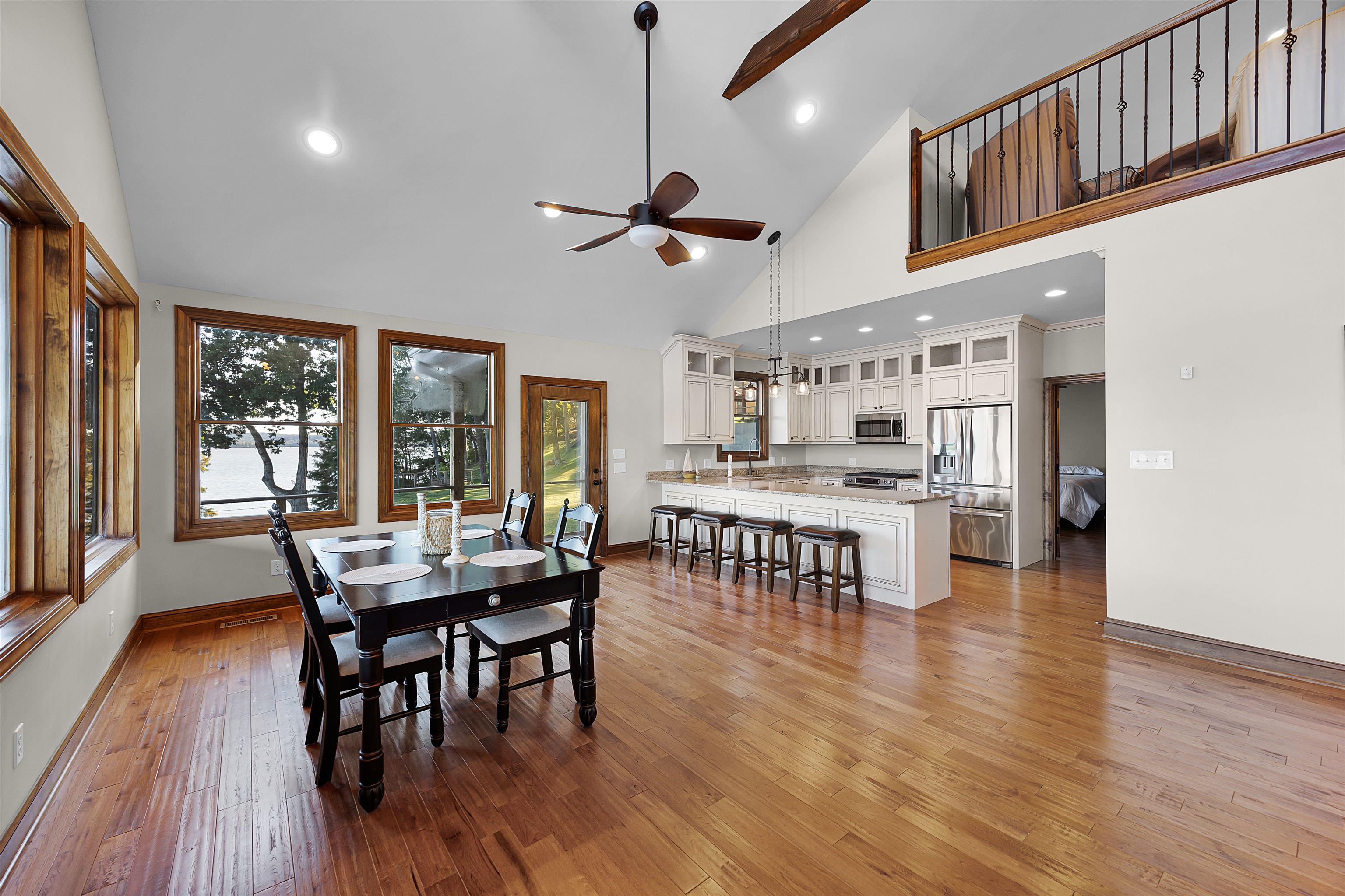 830 Big Bear Creek Road Cherokee, MS 35616 - Photo 9 of 39 Dining space featuring light hardwood / wood-style floors, high vaulted ceiling, and ceiling fan