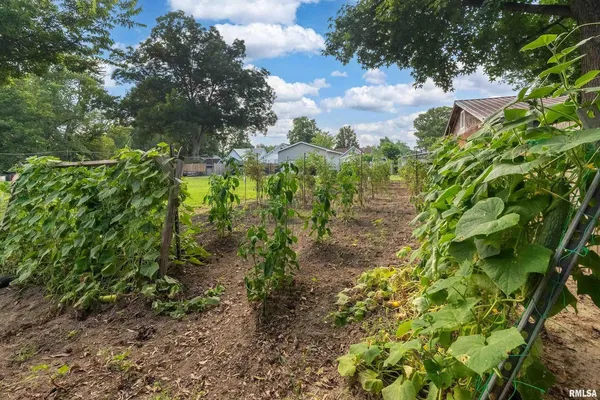 an aerial view of a house with a garden and plants