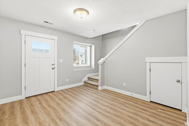857 225 South Springville, UT 84663 - Photo 3 of 23 Entryway featuring wood-finish flooring, a white paneled door with window panes, and a flush mount ceiling light