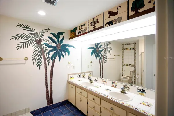 a bathroom with a sink a mirror and a shower