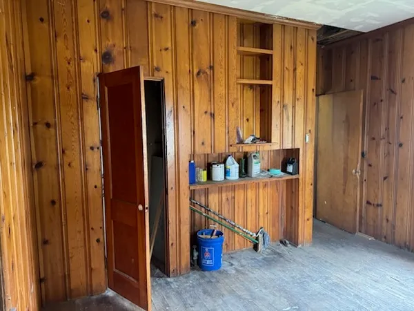 an entryway with hardwood