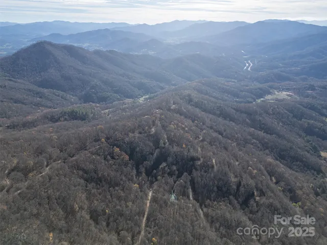 a view of a dry yard with mountains in the background