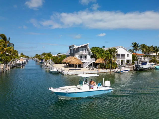 an aerial view of a house with a table chairs and swimming pool