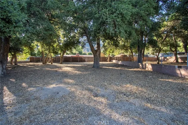 a view of dirt yard with a trees