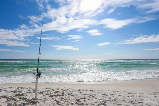 a view of a yard with a ocean view