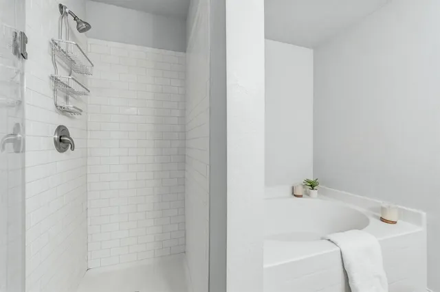 a bathroom with a bathtub