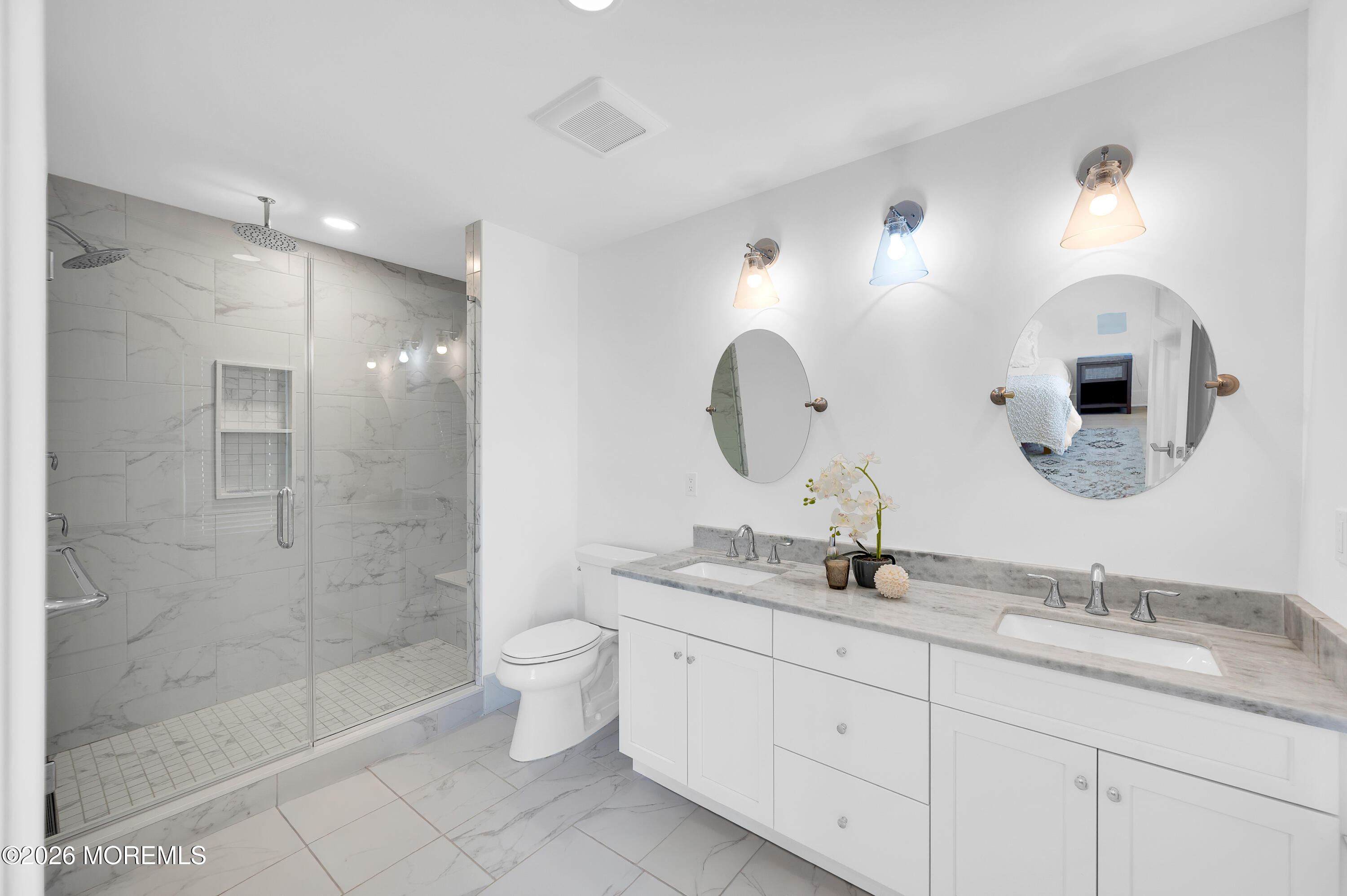 2000 Highway 35 Seaside Heights, NJ 08751 - Photo 28 of 55 a bathroom with a double vanity sink mirror and shower