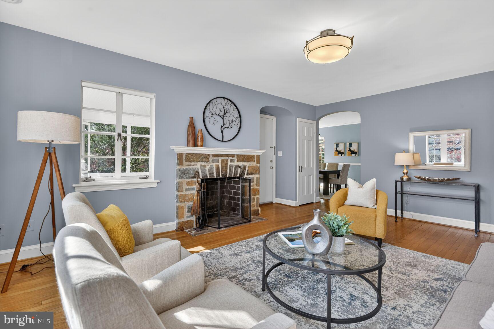 402 Dale Drive Silver Spring, MD 20910 - Photo 3 of 27 Living room with stone fireplace