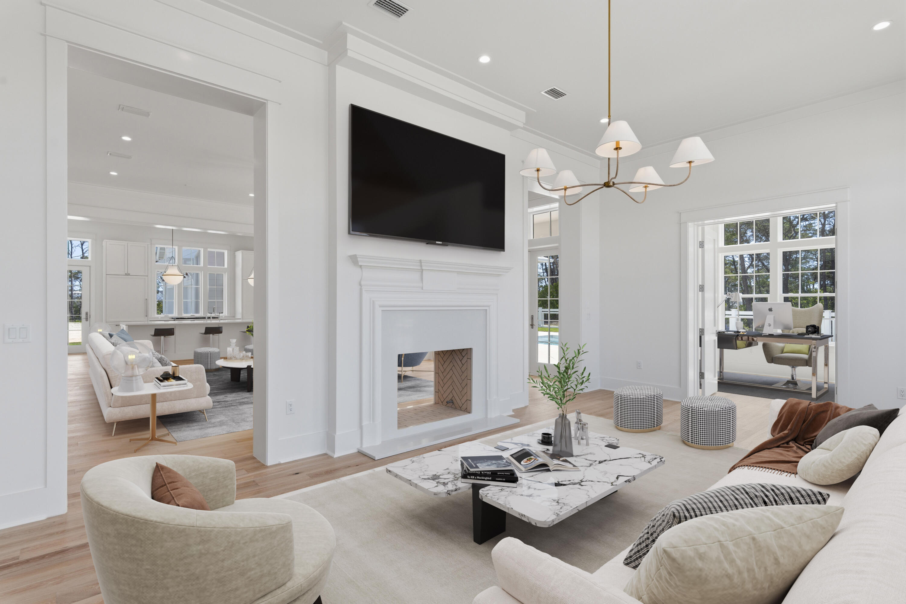 130 East Elliot Way Watersound, FL 32461 - Photo 21 of 52 a living room with furniture a fireplace and a flat screen tv