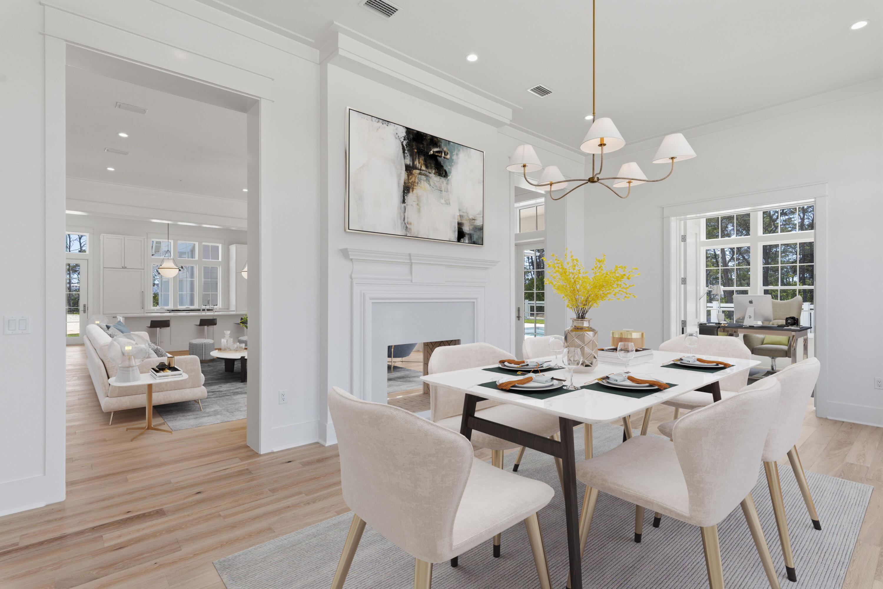 130 East Elliot Way Watersound, FL 32461 - Photo 23 of 52 a view of a dining room with furniture a chandelier and wooden floor