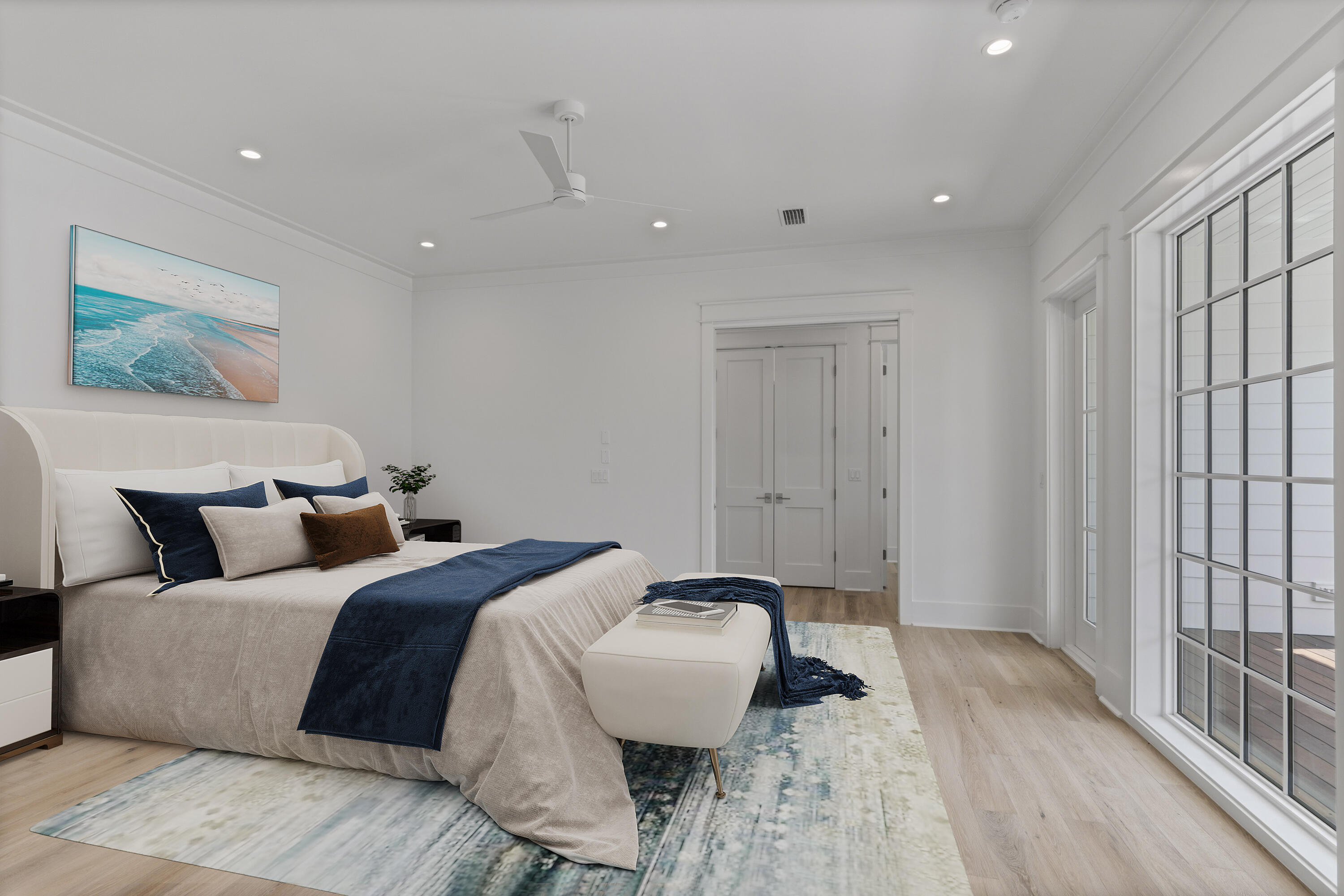 130 East Elliot Way Watersound, FL 32461 - Photo 29 of 52 a bedroom with a bed and a large mirror