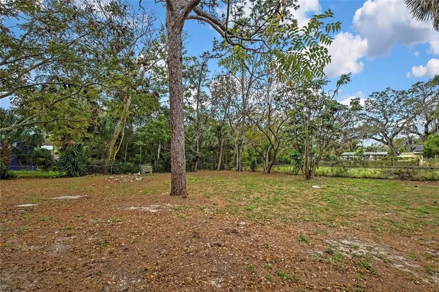 a view of a field with trees