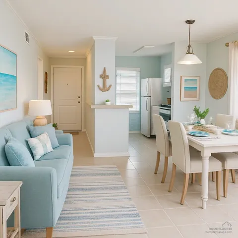 a work room with a potted plant