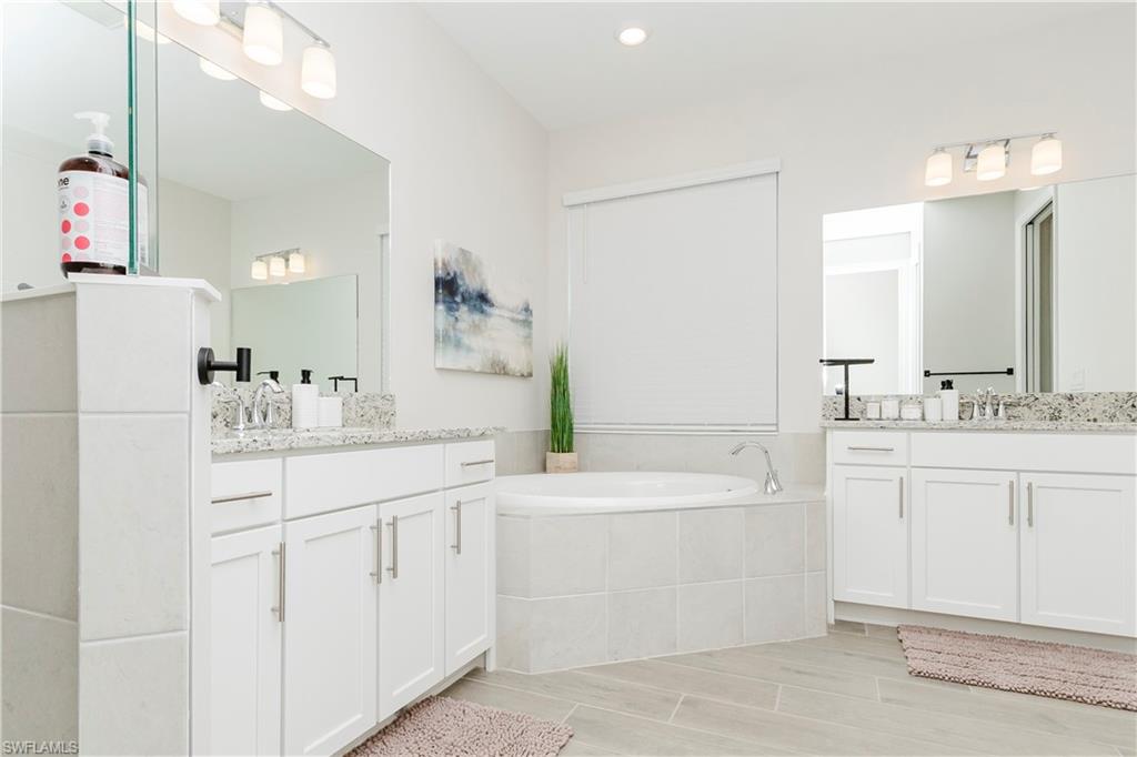 15862 Sugar Hl Drive Babcock Ranch, FL 33982 - Photo 18 of 50 a bathroom with a sink a vanity a mirror a vanity and a bathtub