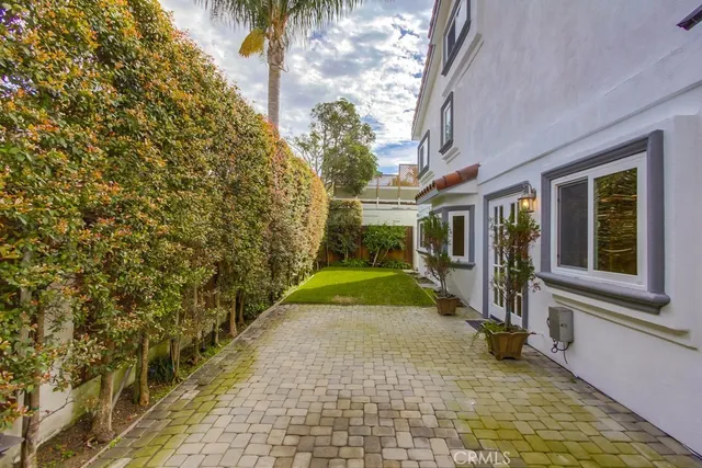 a view of a garden with a bench