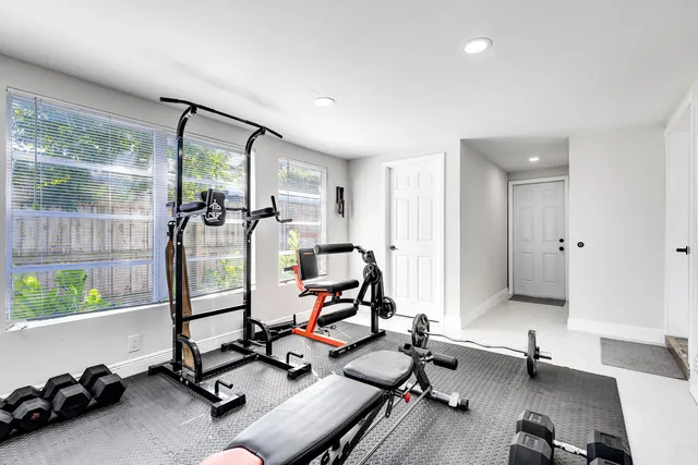 a view of a room with gym equipment
