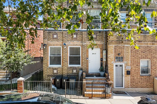 front view of a building with a street