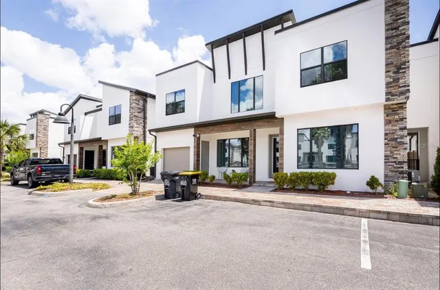 a view of a building with a street