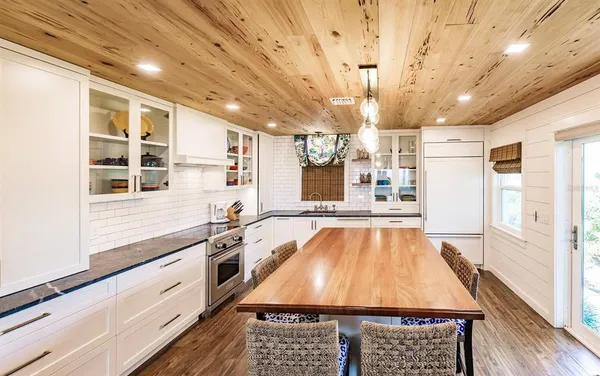 a dinning table and chairs in a room