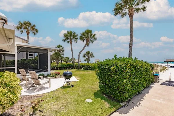 a view of a lake with a terrace