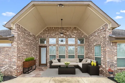 a building outdoor space with patio furniture