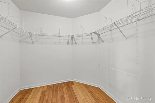 a view of a room with racks on the wall