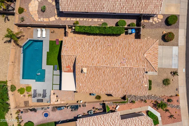an aerial view of a house