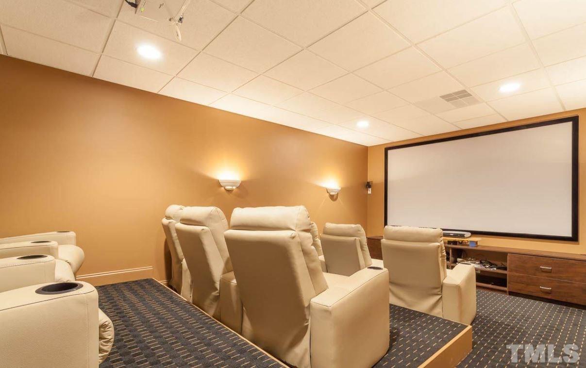2913 Elmfield Street Raleigh, NC 27614 - Photo 26 of 30 Basement Movie Theater with 9-seater reclining tiered seating