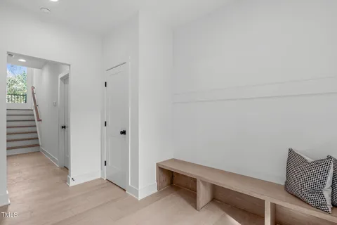 a room with a bench