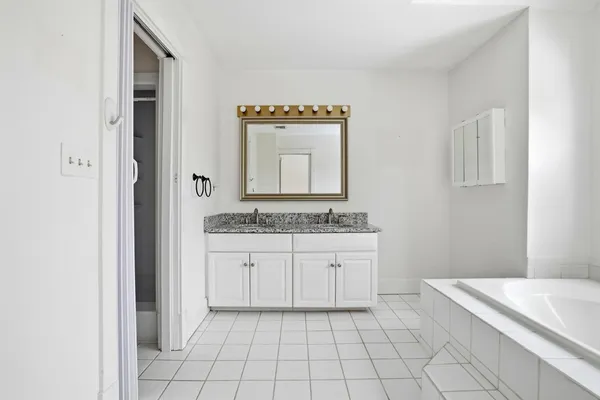 a bathroom with a sink a vanity and a mirror