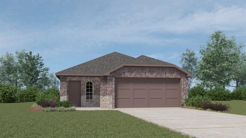 570 Minnie Lane Pilot Point, TX 76258 - Photo 1 of 1 French country inspired facade with driveway, roof with shingles, a front yard, and a garage