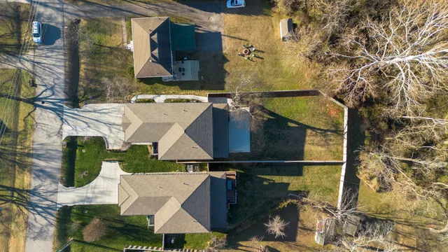 a aerial view of a house with a garden