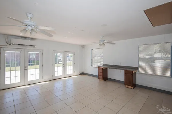 a view of a porch with a backyard