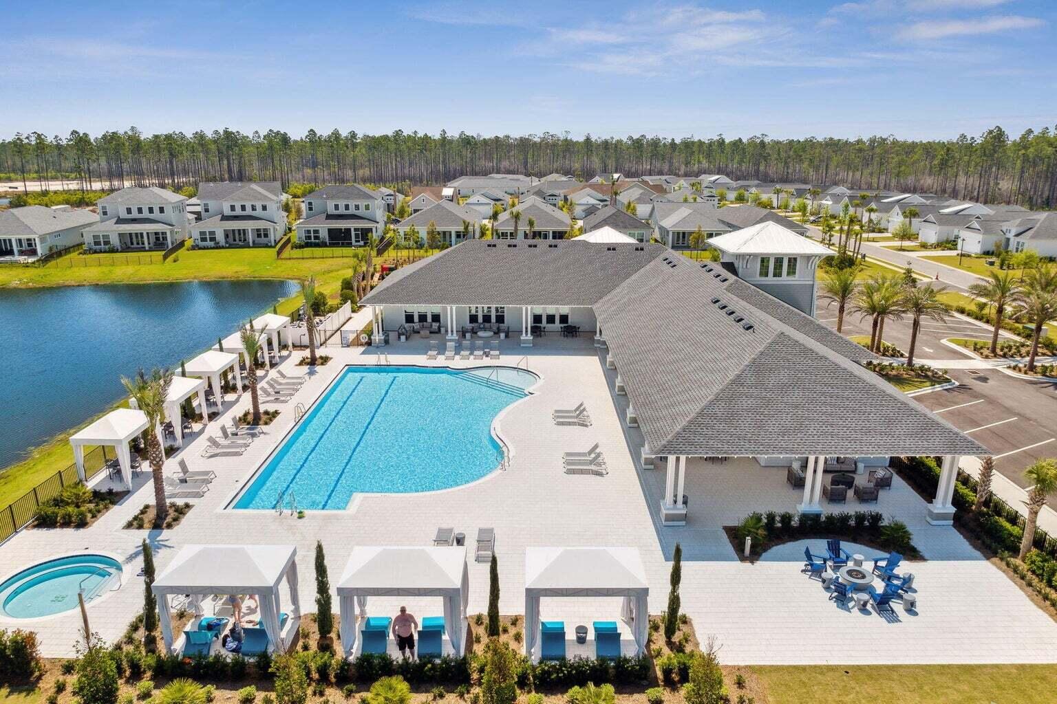 92 East Lafayette Rd Inlet Beach Inlet Beach, FL 32461 - Photo 49 of 51 an aerial view of a house with a swimming pool yard and outdoor seating