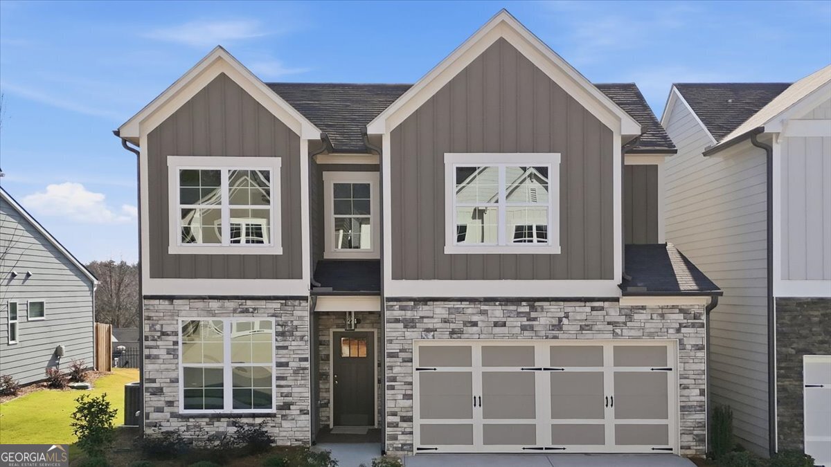 front view of a house with a windows