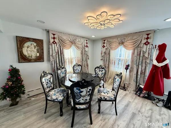 a table and chairs in a room