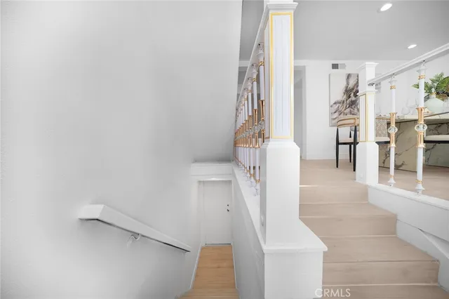 a view of balcony with furniture