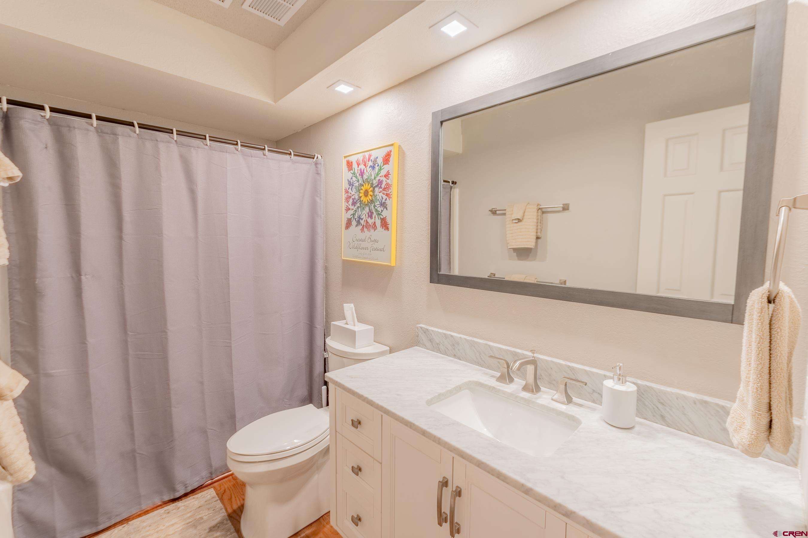 25 Emmons Road, Unit 37 Crested Butte, CO 81225 - Photo 23 of 35 a bathroom with a granite countertop sink and a mirror