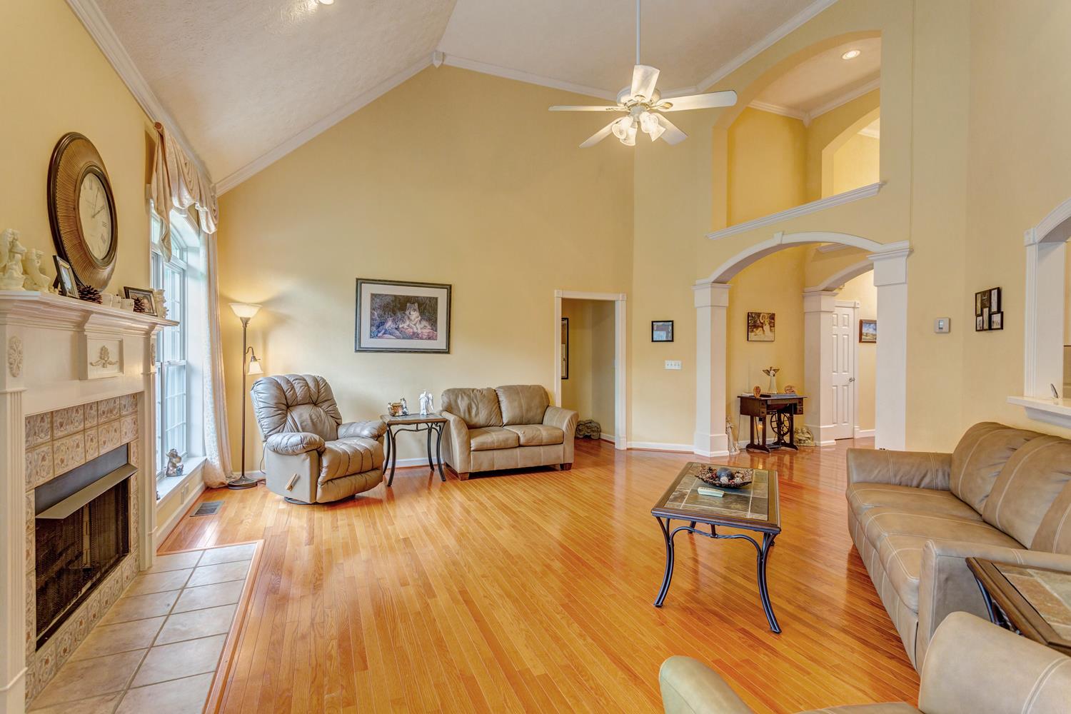 7571 Webster Road White House, TN 37188 - Photo 6 of 30 a living room with fireplace furniture and a chandelier