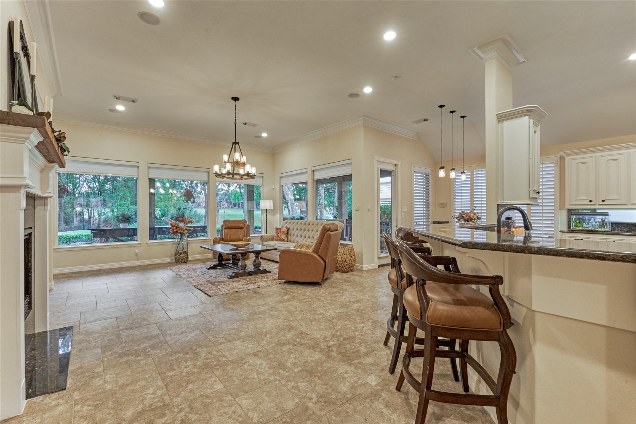 203 Monterrey Road East Montgomery, TX 77356 - Photo 50 of 50 This open floorplan boasts of high ceilings, double crown molding and ambient lighting.