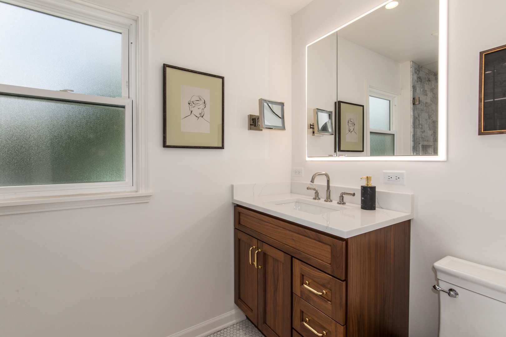 1116 South Aldine Avenue Park Ridge, IL 60068 - Photo 18 of 31 a bathroom with a toilet a sink a vanity and mirror