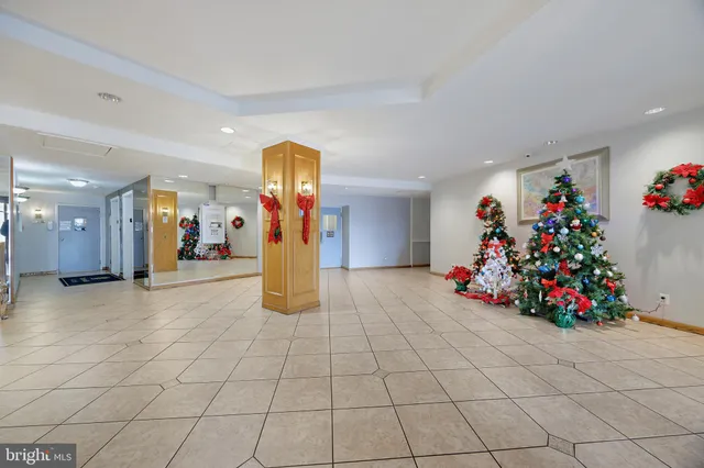 a view of a hallway with windows