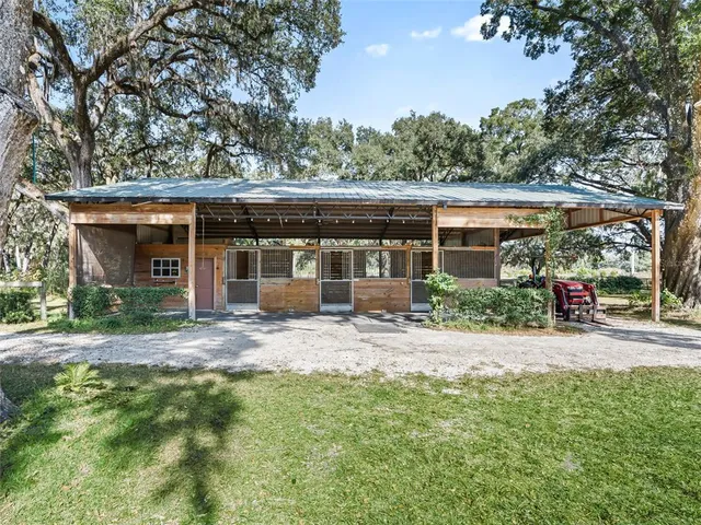front view of a house with a patio