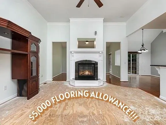 a living room with a fireplace