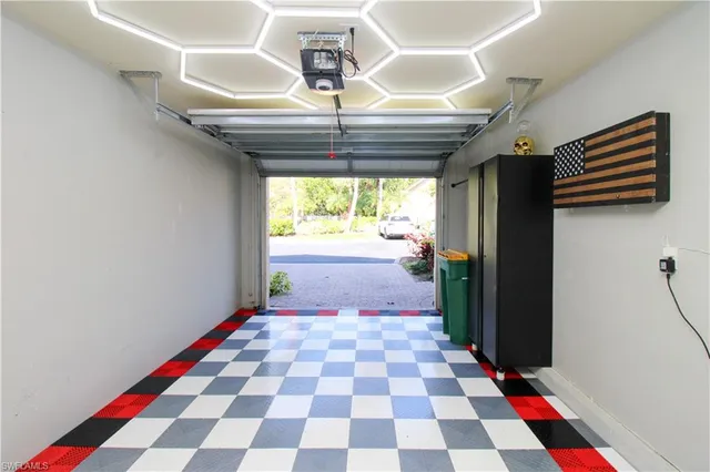 a room with black and white checkered floor