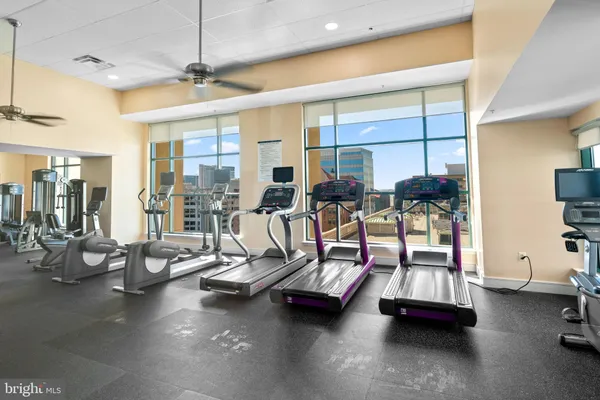 a view of a room with gym equipment