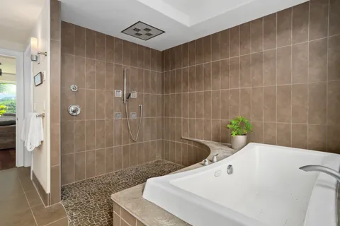 a bathroom with a bathtub