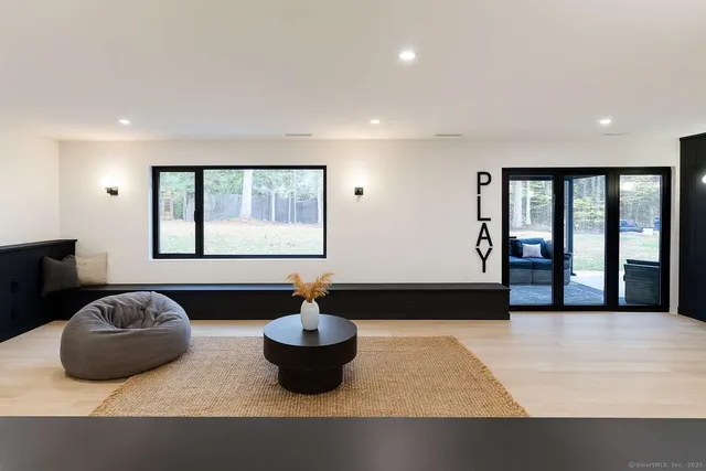 a building outdoor space with patio furniture