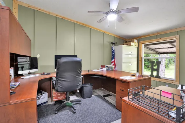 a workspace with a large window