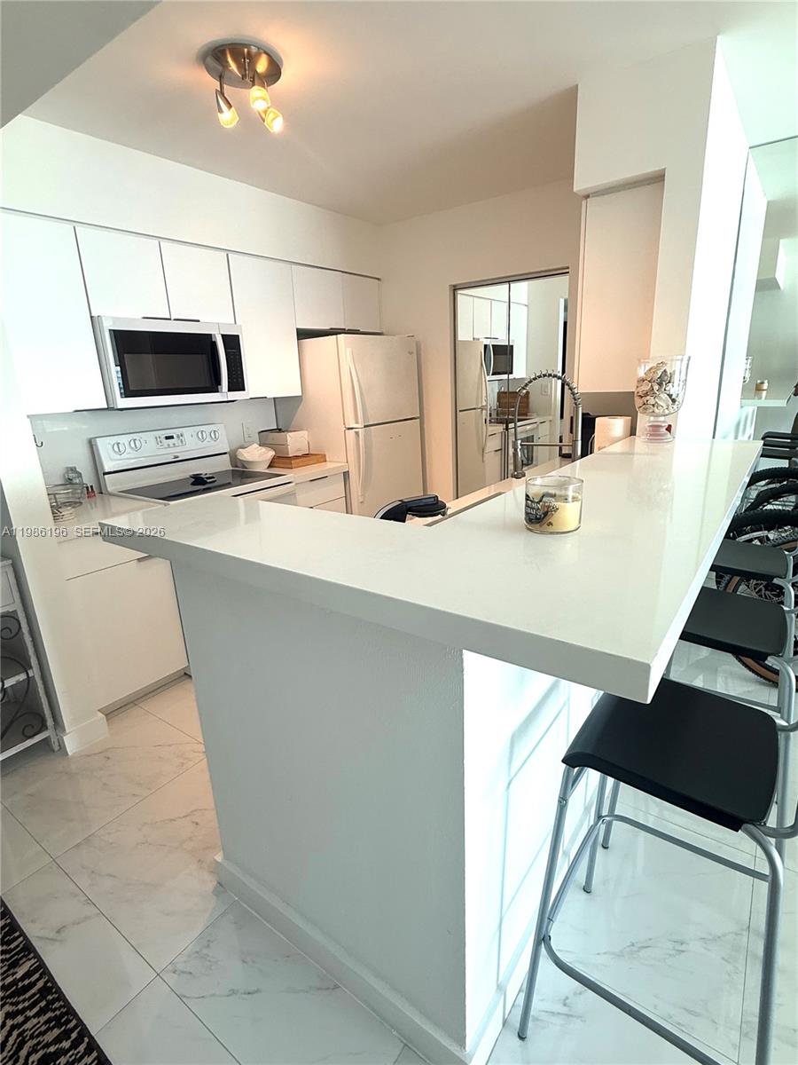 90 Alton Road, Unit 1106 Miami Beach, FL 33139 - Photo 4 of 21 a kitchen with stainless steel appliances a sink and a refrigerator
